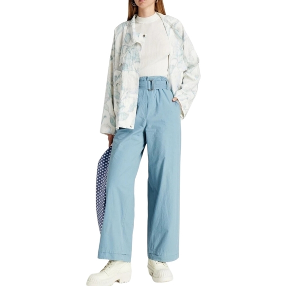 KENZO Belted Wide Leg Pants, Size 8, Blue, NWT - Picture 1 of 16